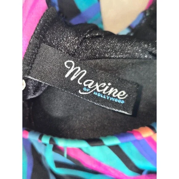 Maxine Hollywood One Piece Swim Dress Size 12 Tropical Neon Palm Skirted - Picture 3 of 4